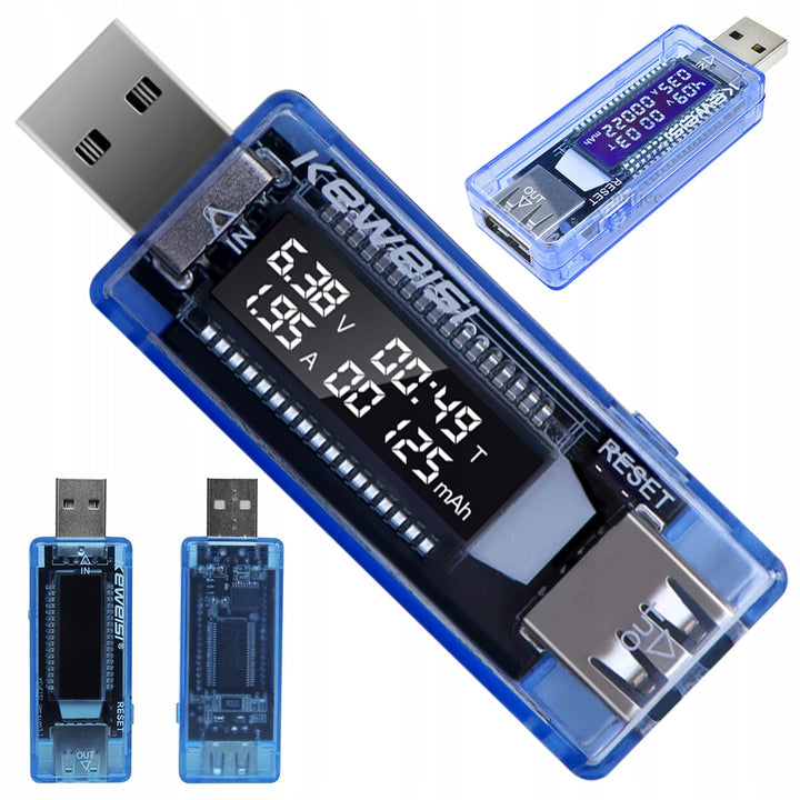 Tester USB 3.0, Zola®, consumul de curent si tensiunea, buton de resetare, 4/20V, 73x13.5x23mm, albastru