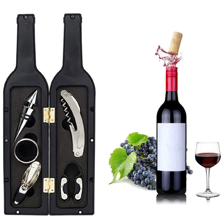 Set 6 accesorii pentru vin, Zola®, in forma de sticla, neagra, 32.5x7x1.7 cm