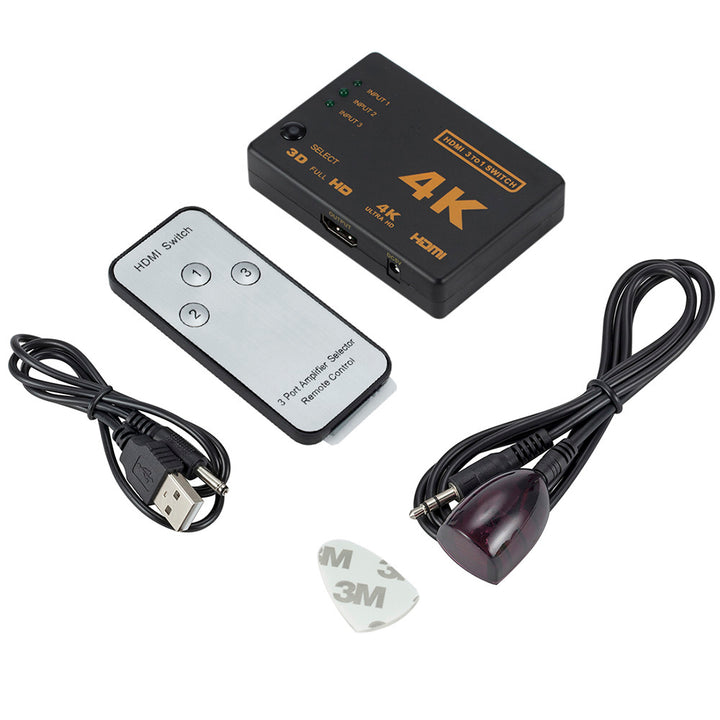 Splitter 4K HDMI, Zola®, 1080p, 3 in 1 switch cu telecomanda, negru