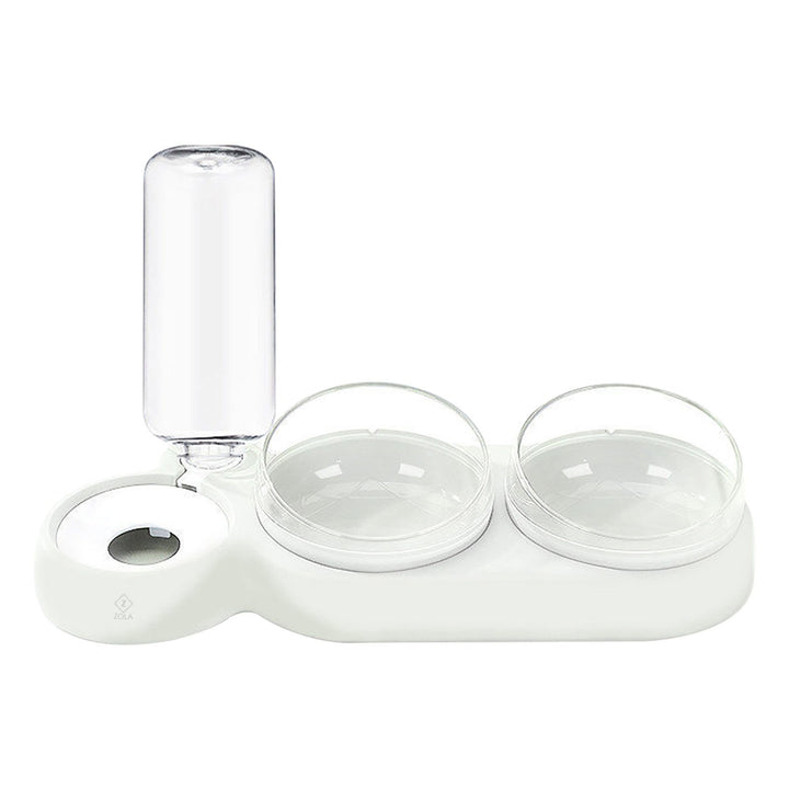 Dozator automat de apa si bol dublu de mancare pentru pisici, Zola®, usor de curatat, plastic, 38x19 cm, alb