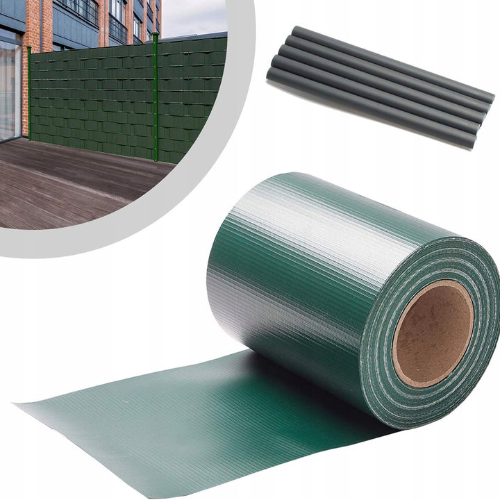 Set banda decorativa pentru ingradire garduri, Zola,  cu 20 de clipsuri incluse, PVC rezistent, 450g/m2, 19 x 3500 cm, verde