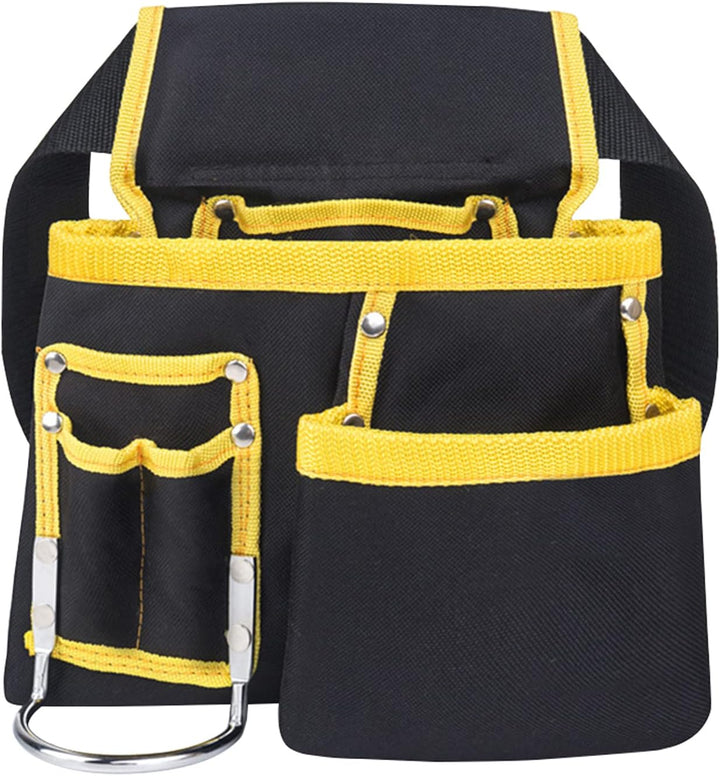Centura scule si unelte, Zola, 11 buzunare, 1 suport pentru ciocan, ajustabila, ergonomica, poliester, 54x24 cm, negru/ galben