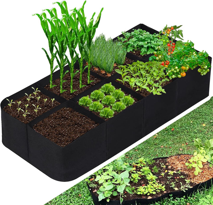 Sac pentru plantare dreptunghiular, Zola, 8 spatii pentru plantare, multifunctional, material textil, 120x60x30 cm, negru