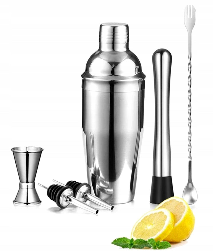 Set complet pentru barmani, Zola®, shaker, jigger, lingura cu coada lunga, muddler, 2x picurator,inox, argintii