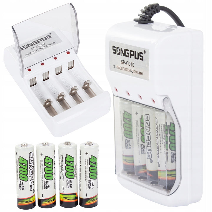 Incarcator universal AA si AAA, Zola®, include 4 acumulatori de tip AA, DC 1.4V 120mA x 4, AC 220-230V 50/60 Hz, 11.5x6.5x3.5 cm, alb