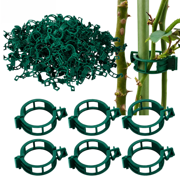 Set 50 cleme pentru legat plante, Zola, prindere rapida, rezistente UV si umiditate, plastic, verde