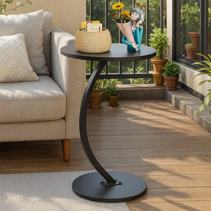 Masuta rotunda de cafea, Zola, design modern, cadru otel, blat MDF, 40x40x60 cm, neagra