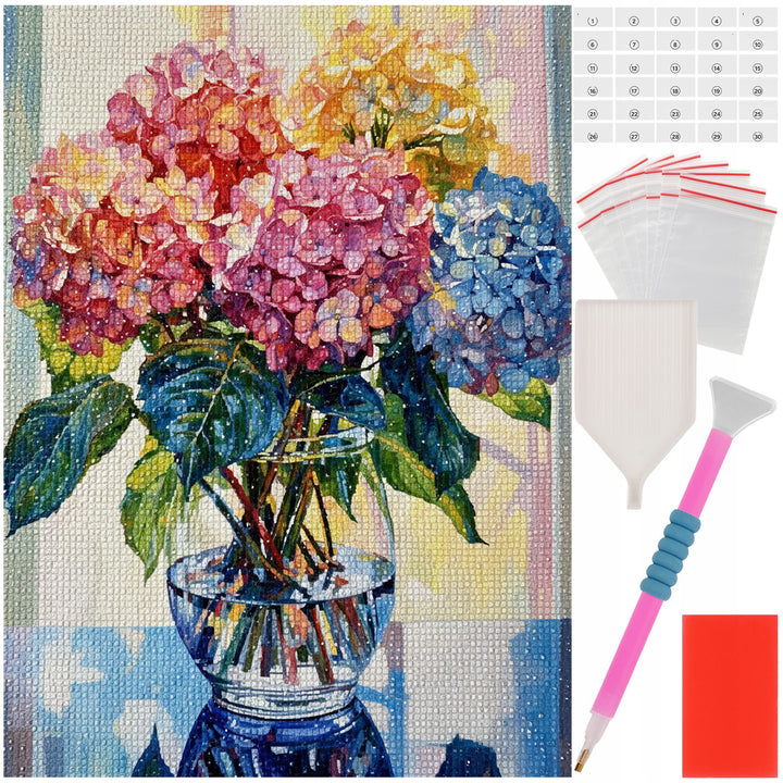 Goblen mozaic cu diamante, Zola, Buchet de hortensii, 40 x 30 cm