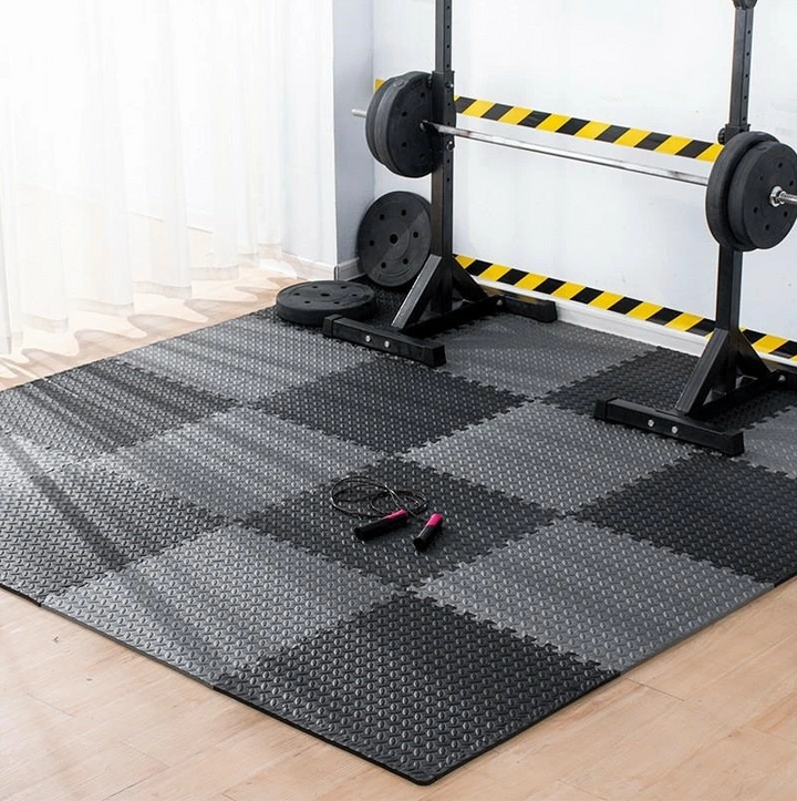 Covor tip puzzle din spuma EVA, Zola, 9 elemente, pentru sala si exercitii fizice, grosime 1 cm, 180 x 180 cm, negru/gri