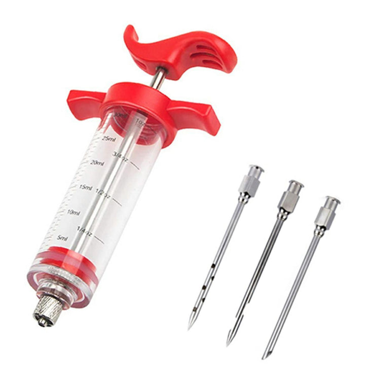 Injector de sosuri pentru carne, Zola®, cu o capacitate de 30 ml si 3 ace diferite, din otel, ideal pentru orice bucatarie