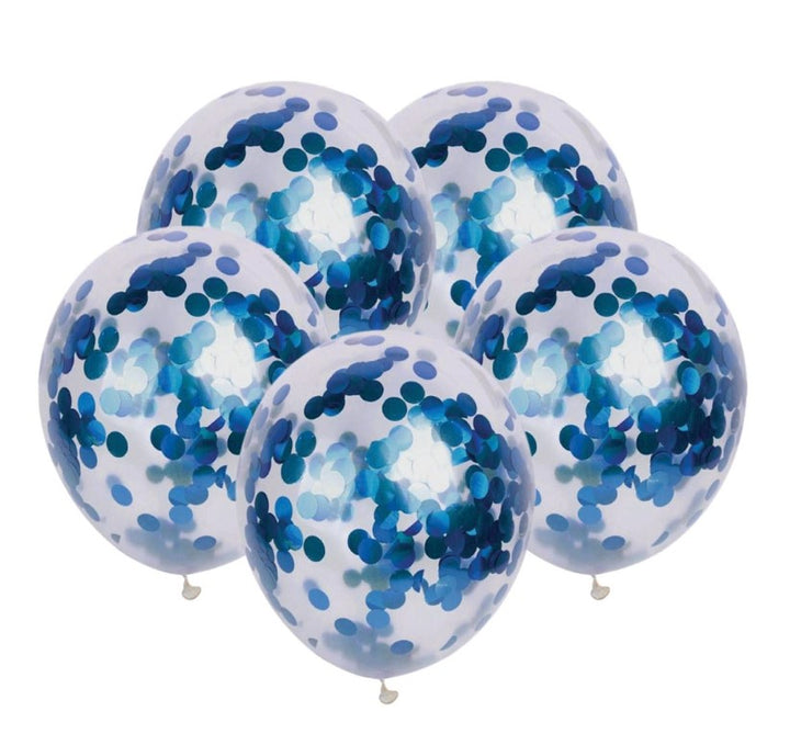 Set 10 baloane, Zola®, transparente cu confetti albastru inchis, 30 cm