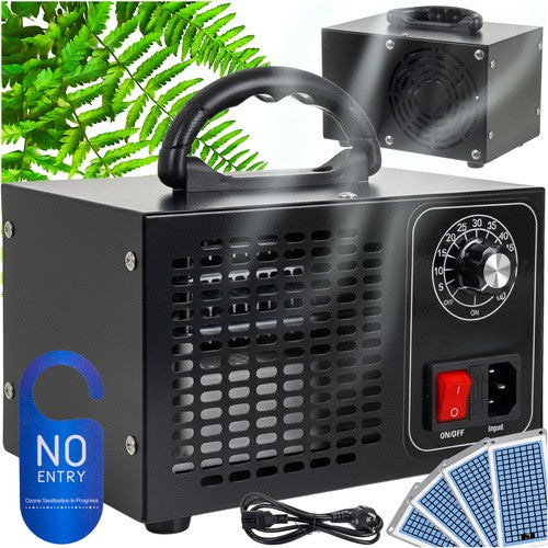 Generator de ozon 150 W cu 4 placi ceramice, Zola, 220–240 V, temporizator 1–60 min, eticheta avertisment, 13.5 x 20.5 x 14 cm, negru