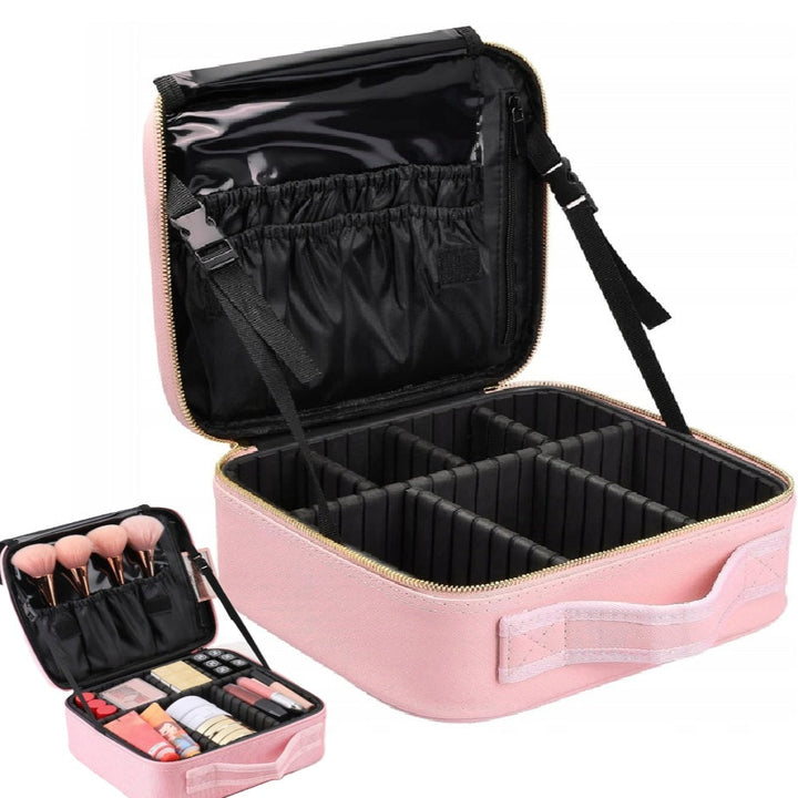 Geanta organizatoare cosmetice pentru calatorie, Zola, compartimente reglabile, fermoar, maner, 23 x 26 x 10 cm, roz