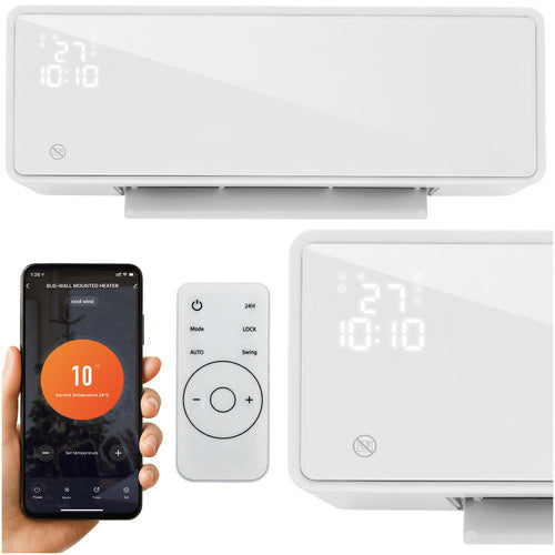 Aeroterma electrica Smart de perete, Zola, 2000W, 3 moduri functionare, temporizator 1-24h, afisaj LED, Tuya, telecomanda, 54 x 18.5 x 12.5 cm, alba