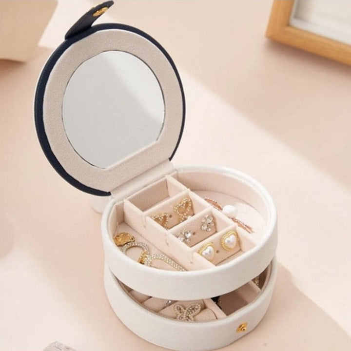 Organizator de bijuterii, Zola®, rotund, compartimente detasabile, cu oglinda, diametru 11 cm, alb