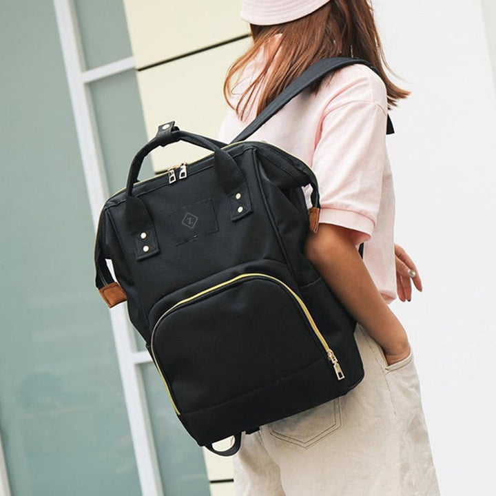 Rucsac multifunctional, Zola®, pentru mamici, fermoar spate, negru cu fermoar crem