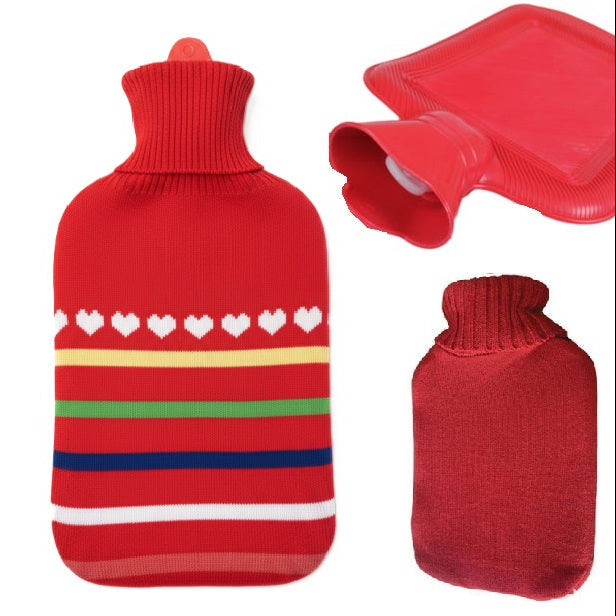 Perna pentru apa calda, Zola, capacitate 2l, model inimi si dungi, din cauciuc, rosu