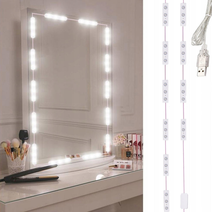 Set lumini LED pentru oglinda de machiaj, Zola, 3 moduri de iluminare, autoadeziva, flexibila, alimentare USB, lungime 3.3 m