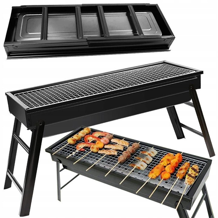 Gratar camping portabil, Zola, rezistent la conditiile meteorologice, reutilizabil, 60x32x22 cm, negru