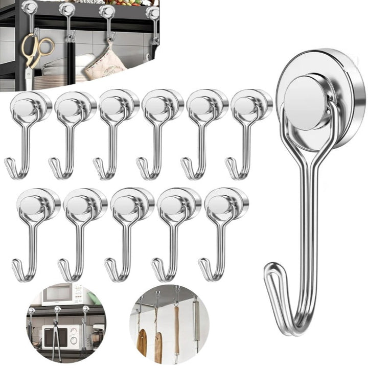 Set 12 magneti neodim cu carlig, Zola, pentru organizare, 16 × 45 mm, argintii