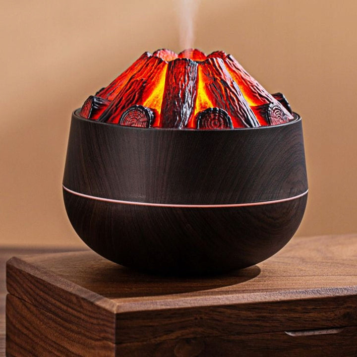 Difuzor de arome LED, Zola, efect vulcan, 2 moduri functionare, 30-50 ml/h, rezervor 300 ml, USB, 11.5 cm x 10.5 cm, lemn maro inchis