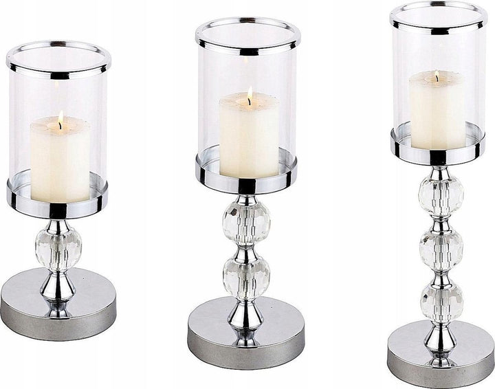 Suport lumanare tip sfesnic, Zola®, insertii de oglinda , dimensiuni diferite 28/34.3/,40.9 cm, metal, sticla, plastic