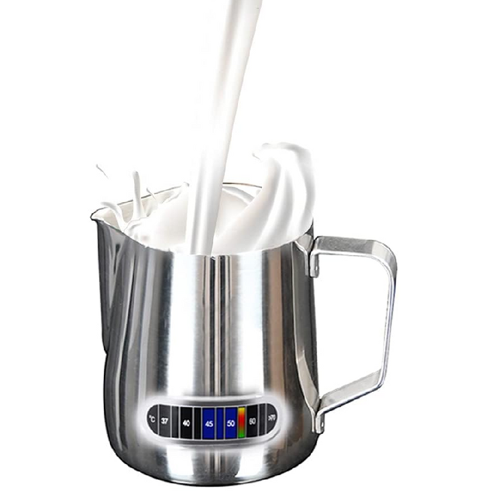 Cana cu termometru pentru spumarea laptelui , Zola®, din inox , 350 ml, inaltime 9 cm, argintiu