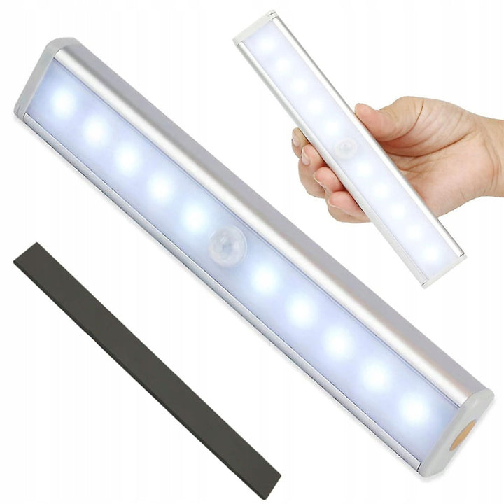 Lampa LED cu senzor de miscare si crepuscul, Zola, lumina rece, stingere automata, prindere magnet autoadeziv, alimentare baterii, 19 x 3 x 1.5 cm