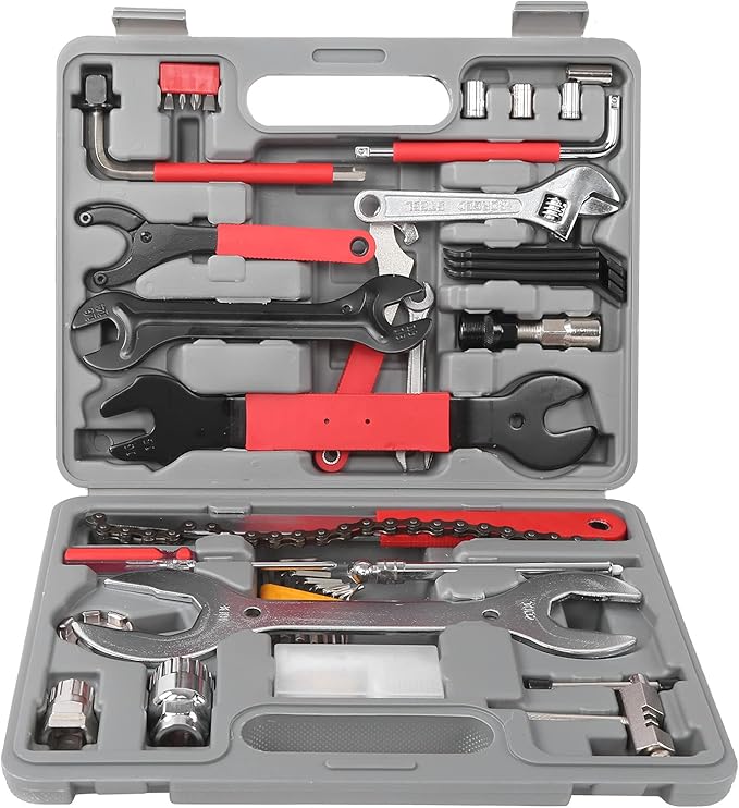 Trusa de scule pentru repararea bicicletei, Zola, 44 de piese, din plastic si otel, 33x26 cm, gri