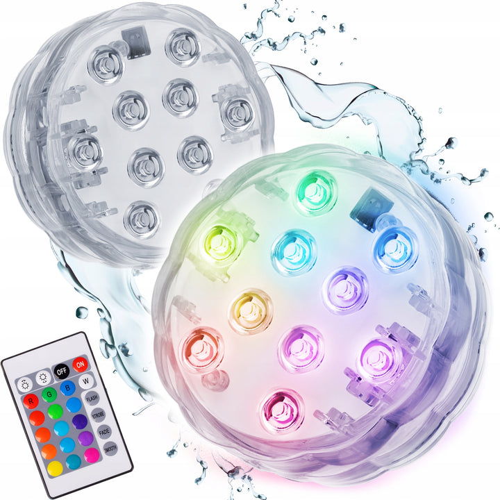 Set lampa led rezistenta la apa, Zola®, 16 culori, 4 moduri de luminare, ideale petru piscine, jacuzzi, acvariu, telecomanda, 2 bucati, 7x2.7x7 cm
