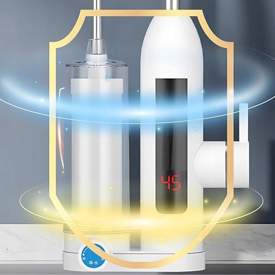Robinet electric si filtru instant pentru incalzire apa, Zola, din inox, display LCD, rotire 360 grade, interval temperatura 30-60 grade cu afisaj,  putere 3 kW, 220V, argintiu