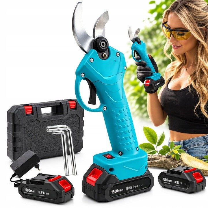 Foarfeca de gradina electrica pentru vita de vie si crengi, Zola, 500 W, 2 acumulatori 18.5/21V, deschidere 20-25 mm, lame otel SK-5, incarcator, cutie depozitare