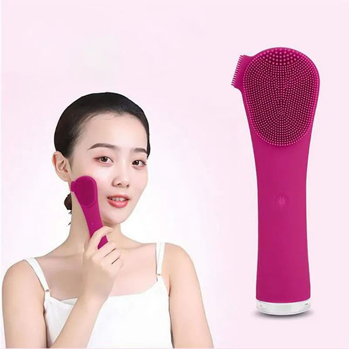 Perie de curatare faciala si masaj, Zola, 4 zone diferite, din silicon, roz, incarcare rapida, cablu USB