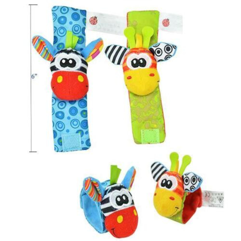 Set 2 jucarii zornaitoare copii, Zola®, pentru maini/picioare, multicolore, cu velcro, modele diferite, 15x3.5 cm