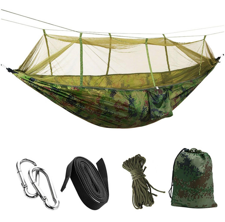 Hamac, Zola®, din nylon si poliester, rezistent la conditii meteorologice dificile, protectie impotriva insectelor, 140x260 cm, greutate maxima suportata 200 kg, verde