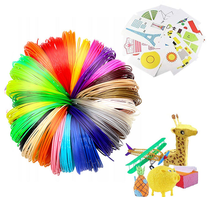 Set 50 filamente pentru pixuri 3D, Zola®, PLA, 250 m, 1.75mm, sabloane incluse