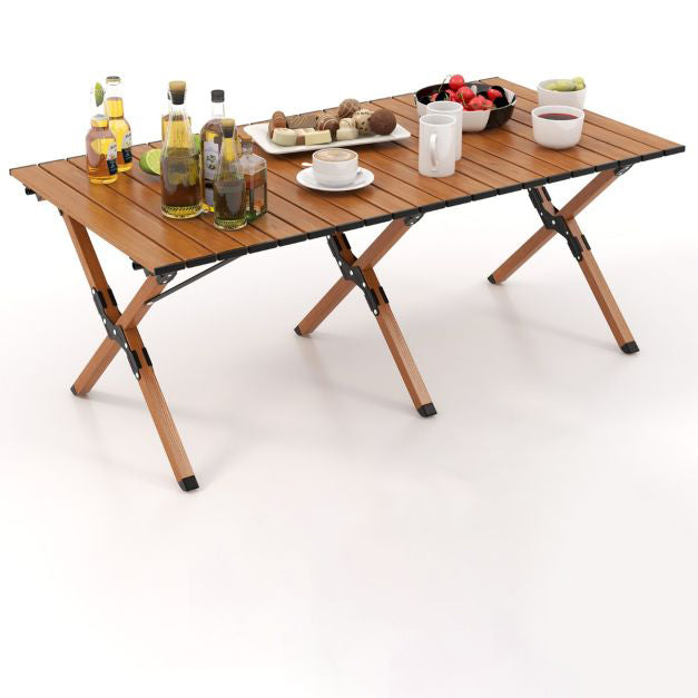 Masa pliabila de camping si drumetii, Zola, 120 x 59 x 45 cm, portabila, cadru din otel, greutate suportata 50 kg, picioare antiderapante, geanta de transport inclusa, maro