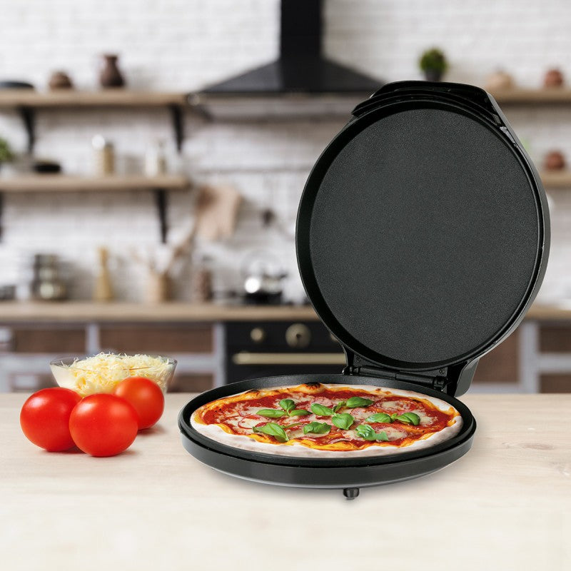 Aparat pentru preparat pizza, Zola, 1000W, diametru 17.5 cm, placi antiaderente, indicator luminos, incalzire pe ambele parti, 220/240, negru