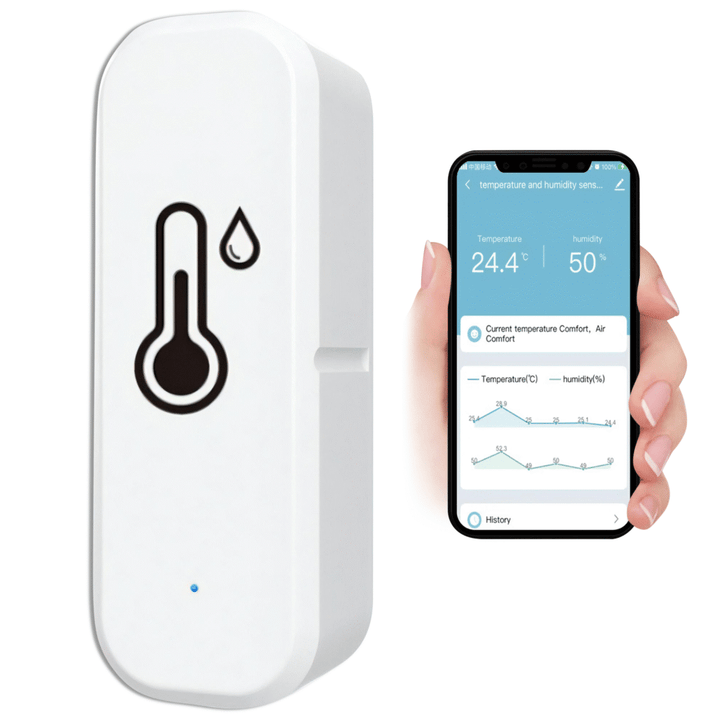 Senzor smart de temperatura si umiditate, Zola, wireless, control la distanta, compatibil cu aplicațiile mobile TUYA si Smart Life, alimentare baterii, 7 x 2  2.5 cm, alb
