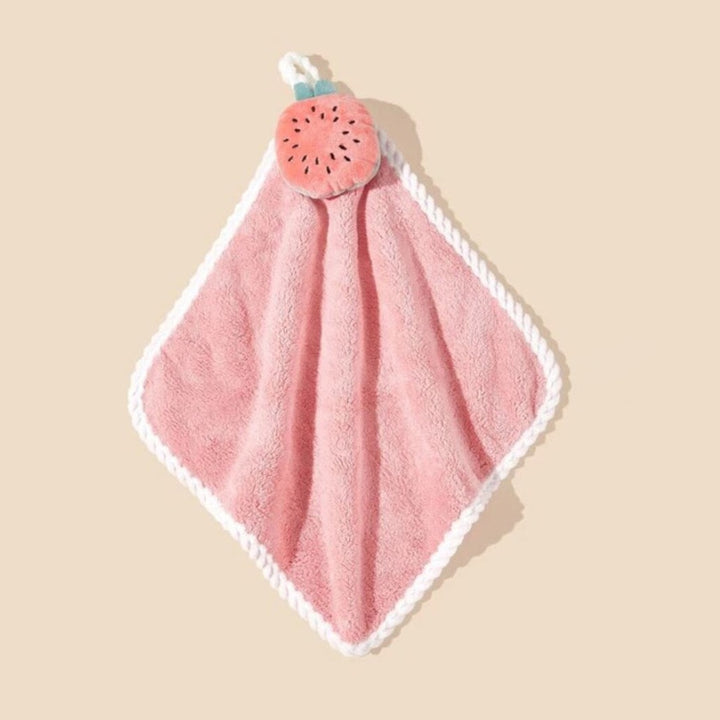Prosop de maini pentru copii, Zola, model vesel, agatatoare, poliester si nailon, portocaliu pepene verde, 30 x 30 cm