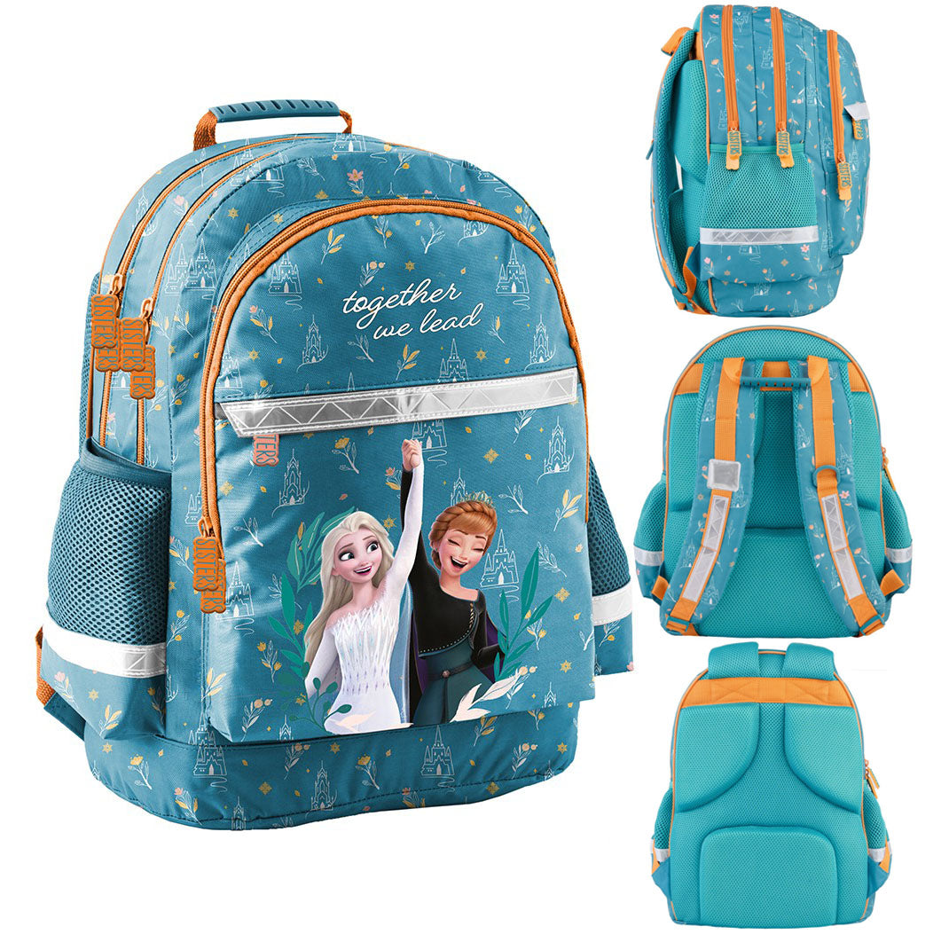 Ghiozdan scolar, Zola, Disney Frozen, 2 compartimente, impermeabil, 41 x 28 x 18 cm, turcoaz