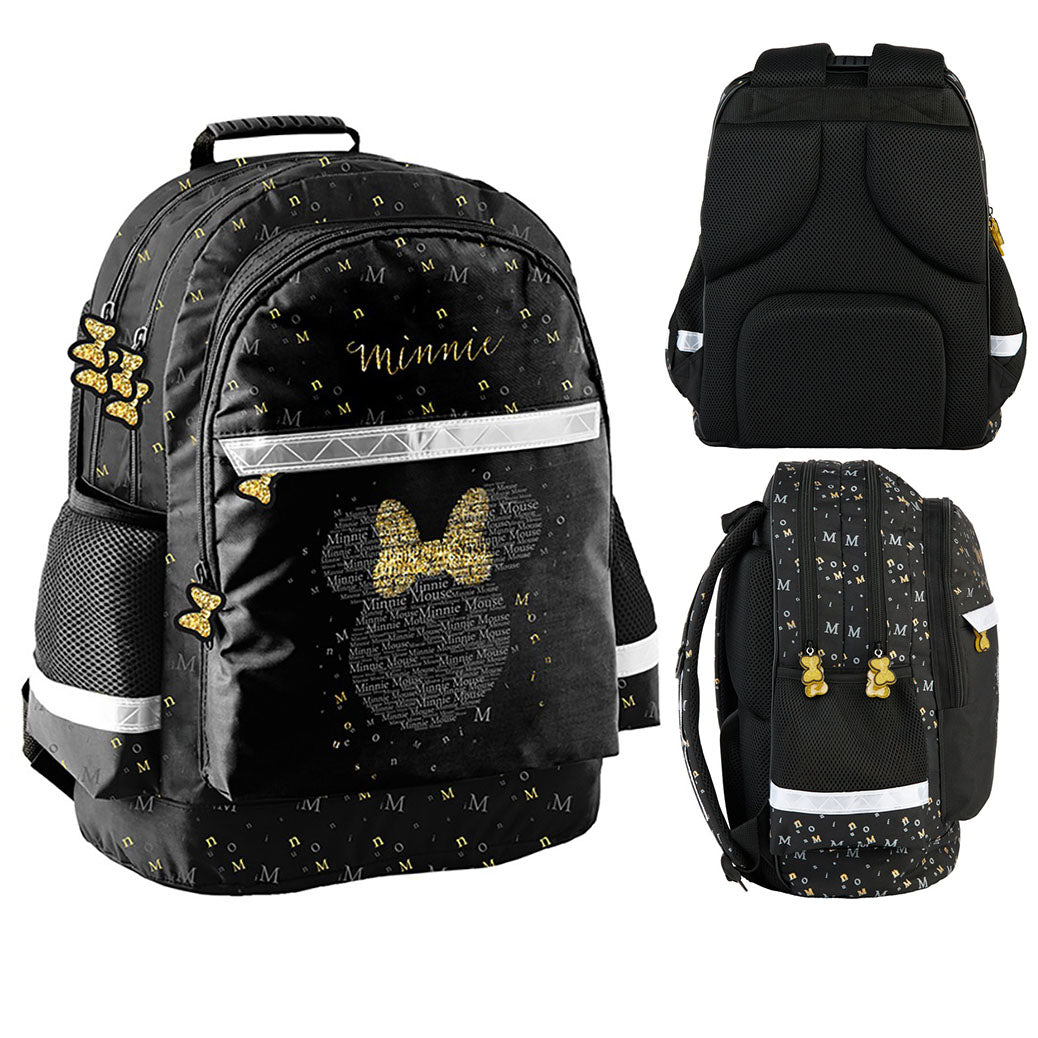 Ghiozdan scolar, Zola, Disney Minnie Mouse, 2 compartimente, impermeabil, 41 x 28 x 18 cm, negru/auriu
