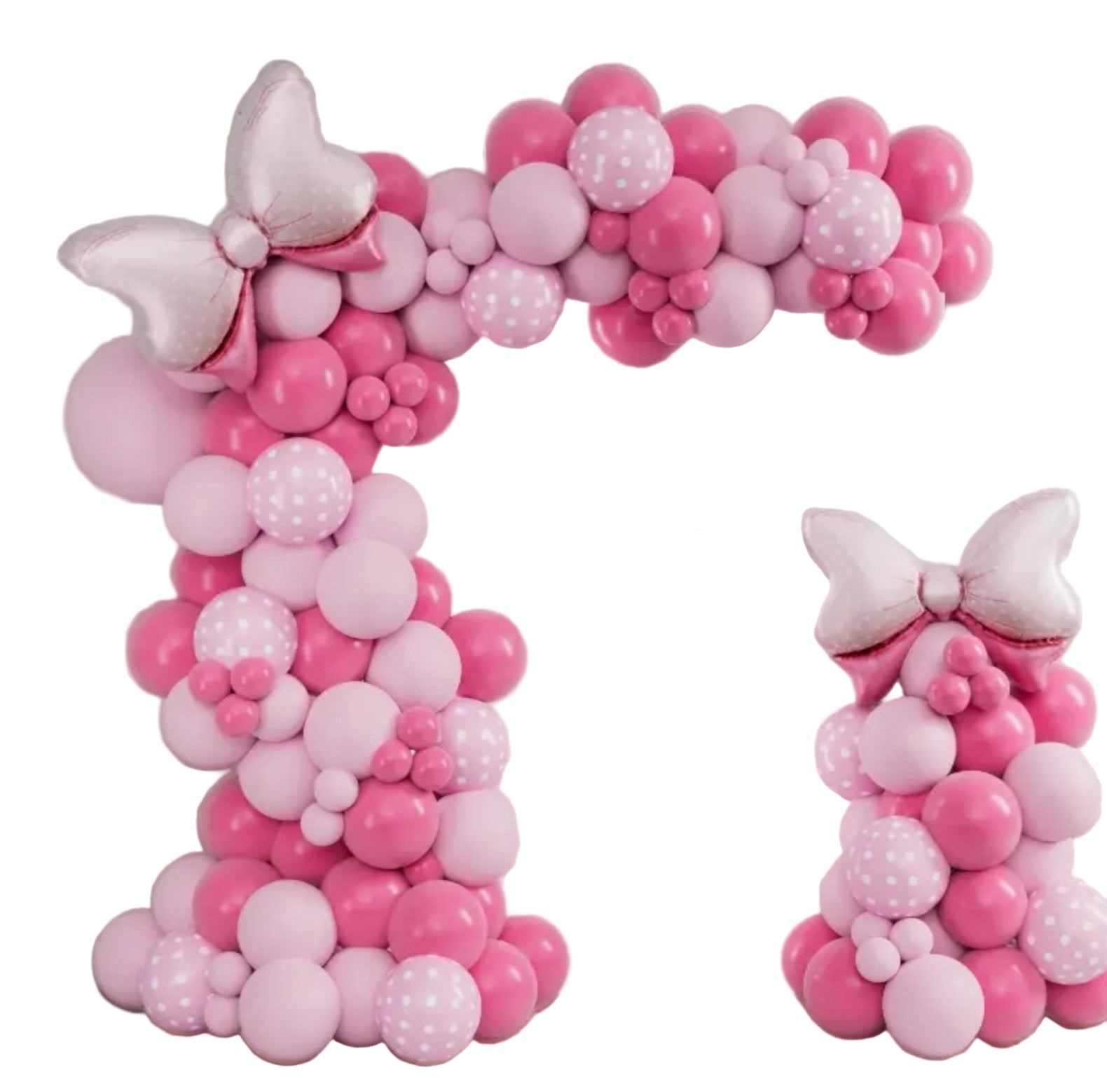 Set 111 baloane pentru arcada, Zola, Minnie Mouse, diferite marimi, 100 buline dublu adezive, 5 m panglica, roz