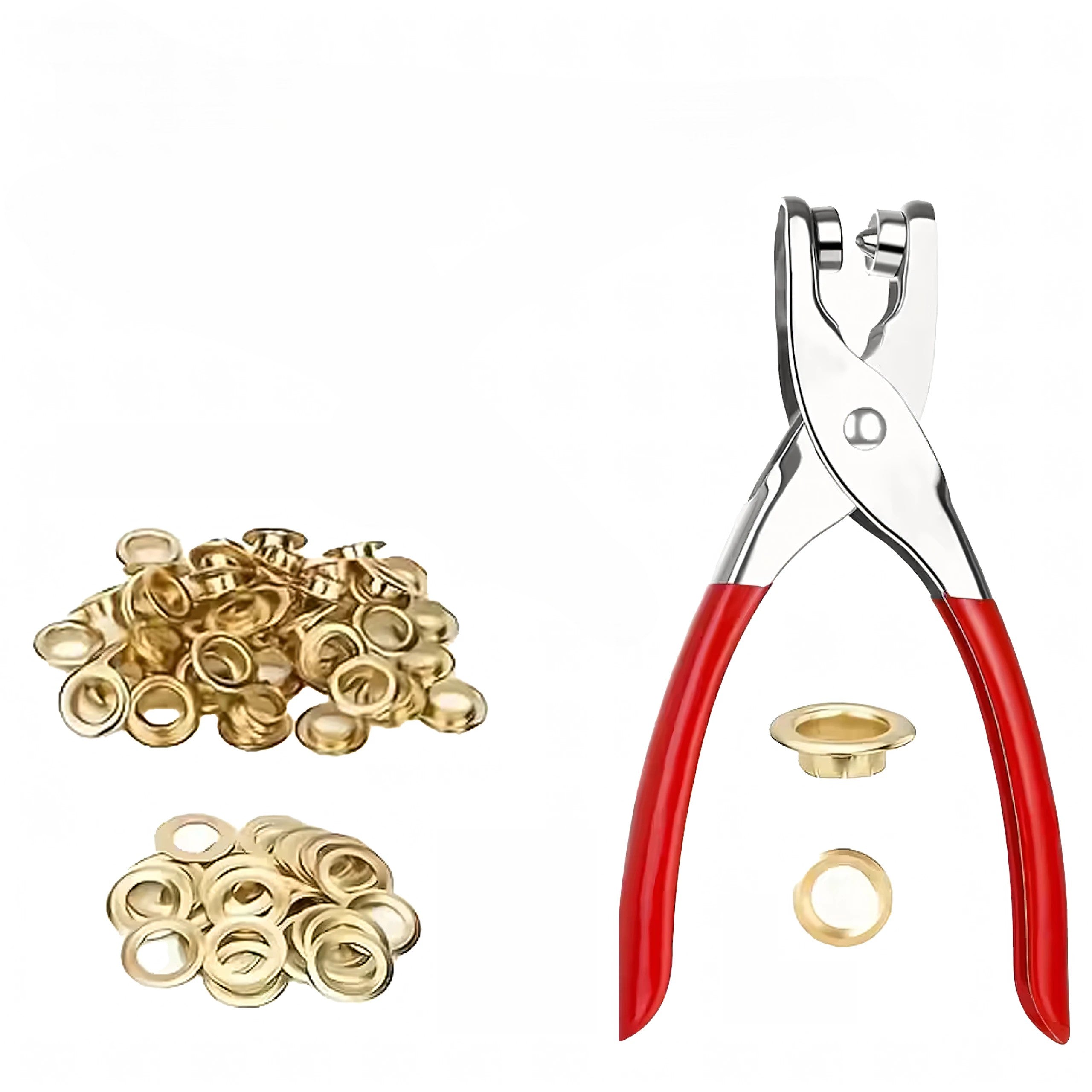 Set 100 de capse si cleste montare, Zola, universal, 6 mm, aurii, otel inoxidabil