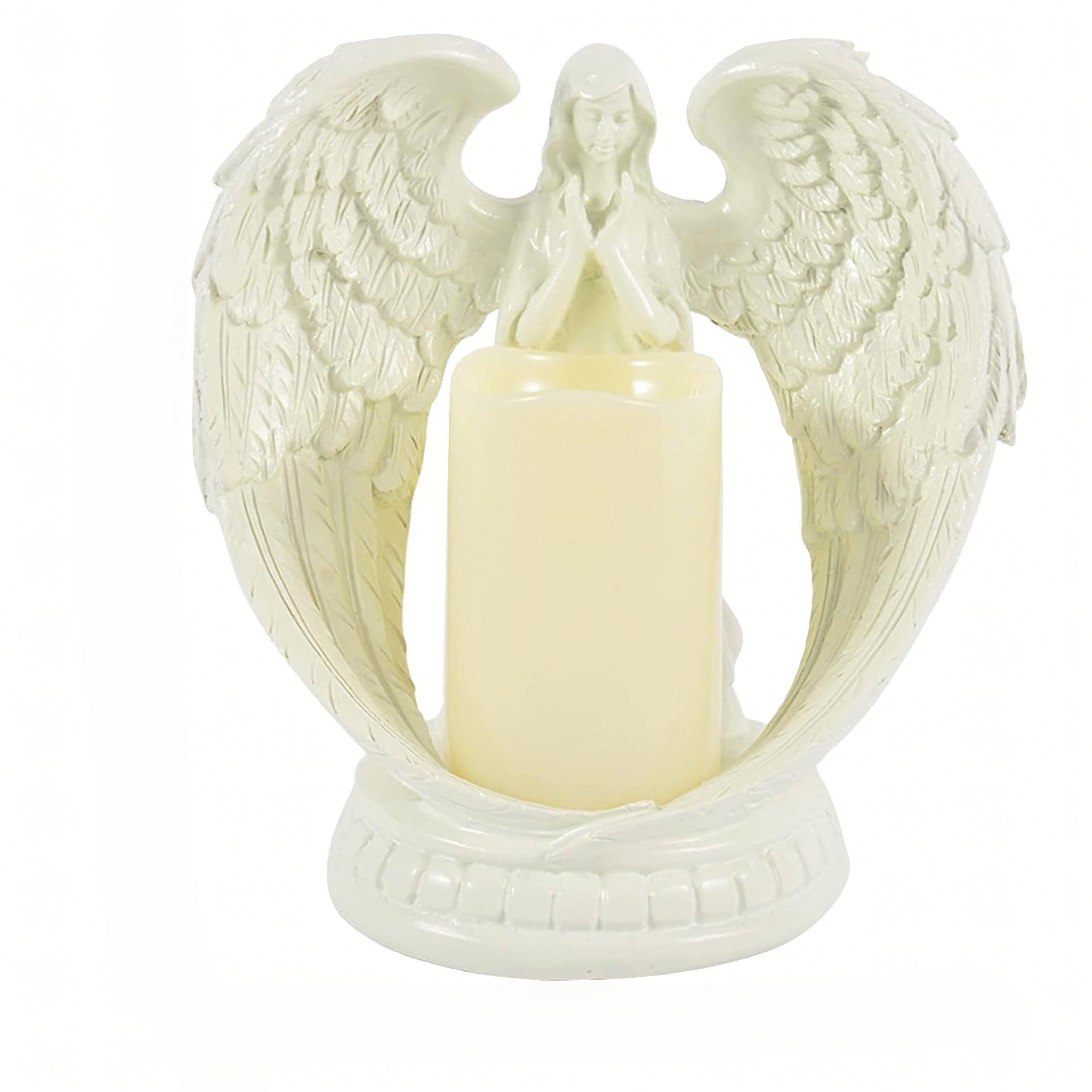 Decoratiune inger cu lumanare, Zola, LED,candela,  baterii, ipsos, 16 × 14 cm, alb