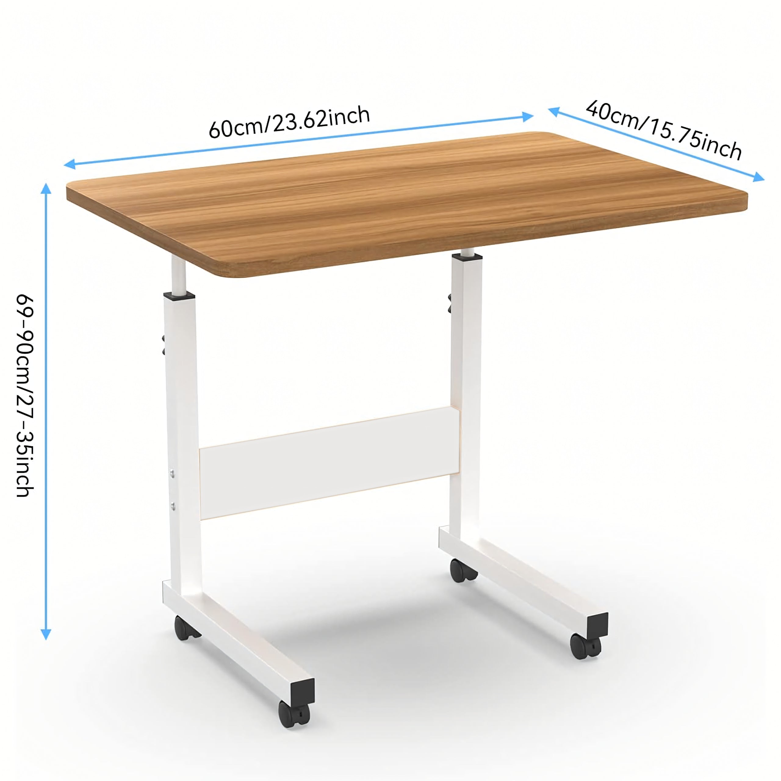 Birou mobil pentru laptop, Zola, 60 x 40 x 69-90 cm, inaltime reglabila, roti pivotante, mecanism blocare, cadru metalic, PAL, alb/artar