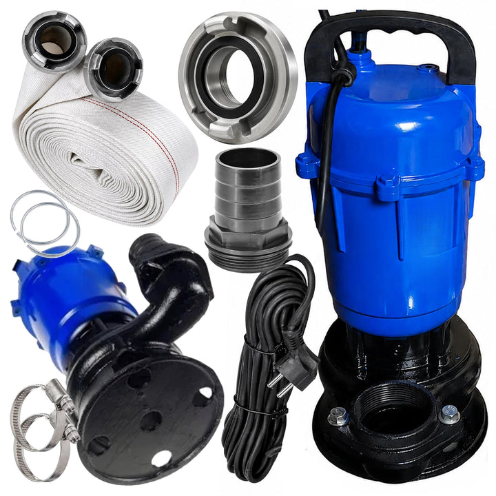 Pompa submersibila apa murdara, Zola, cu tocator, 750 W, debit 15960 l/h, furtun 2" inclus, corp fonta, conector fast fix, albastru