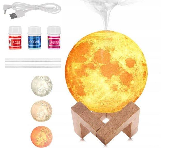 Umidificator cu USB 3 in 1, Zola®, difuzor de arome, lampa, model luna, 3 culori, 16.5x13x13 cm