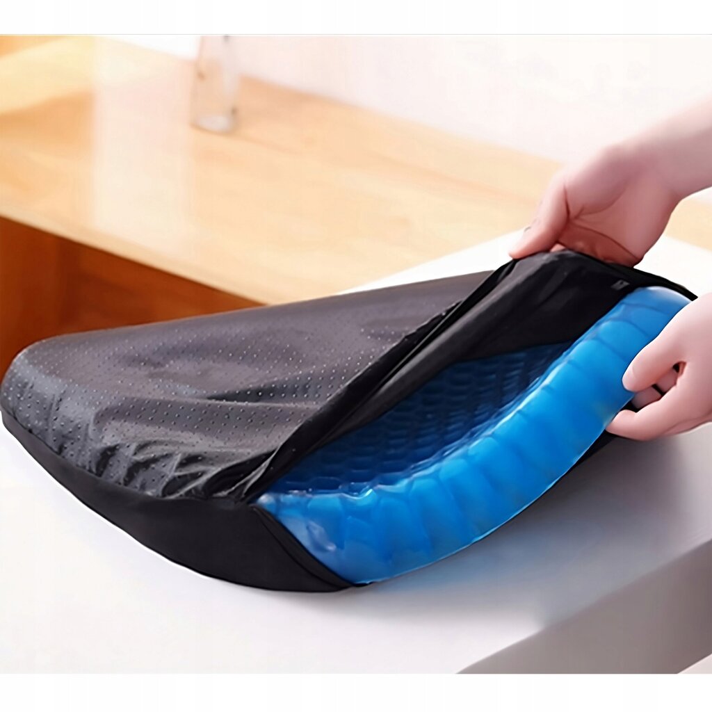 Perna ortopedica cu gel din silicon pentru sezut, Zola, husa anti-alunecare, gauri mari pentru ventilare, calmeaza durerile de spate, 38 x 33 x 4 cm, neagra