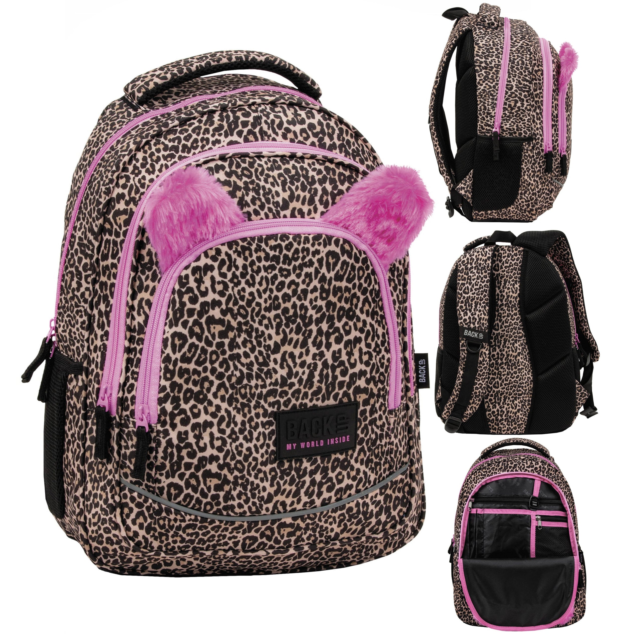 Ghiozdan scolar ergonomic, Zola, 3 compartimente, 2 buzunare, 42 x 30 x 20 cm, elemente reflectorizante, model 3D ghepard
